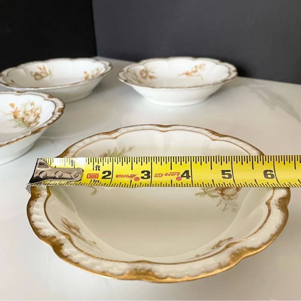 SET of 4 Brown Rose Bowls with Gold Trim 6.25